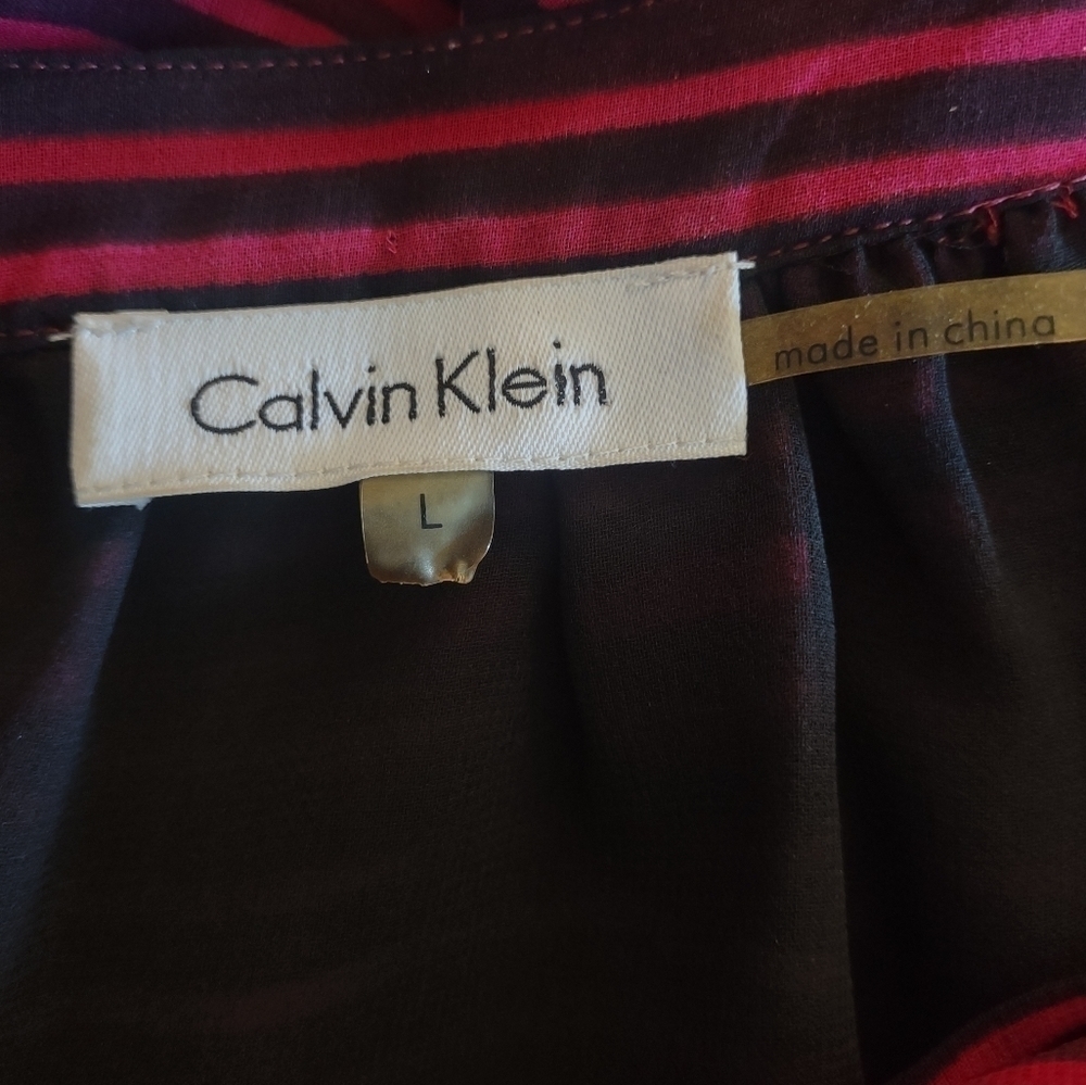 Calvin Klein women's size large blouse stripped long sleeve shirt top - Picture 6 of 7